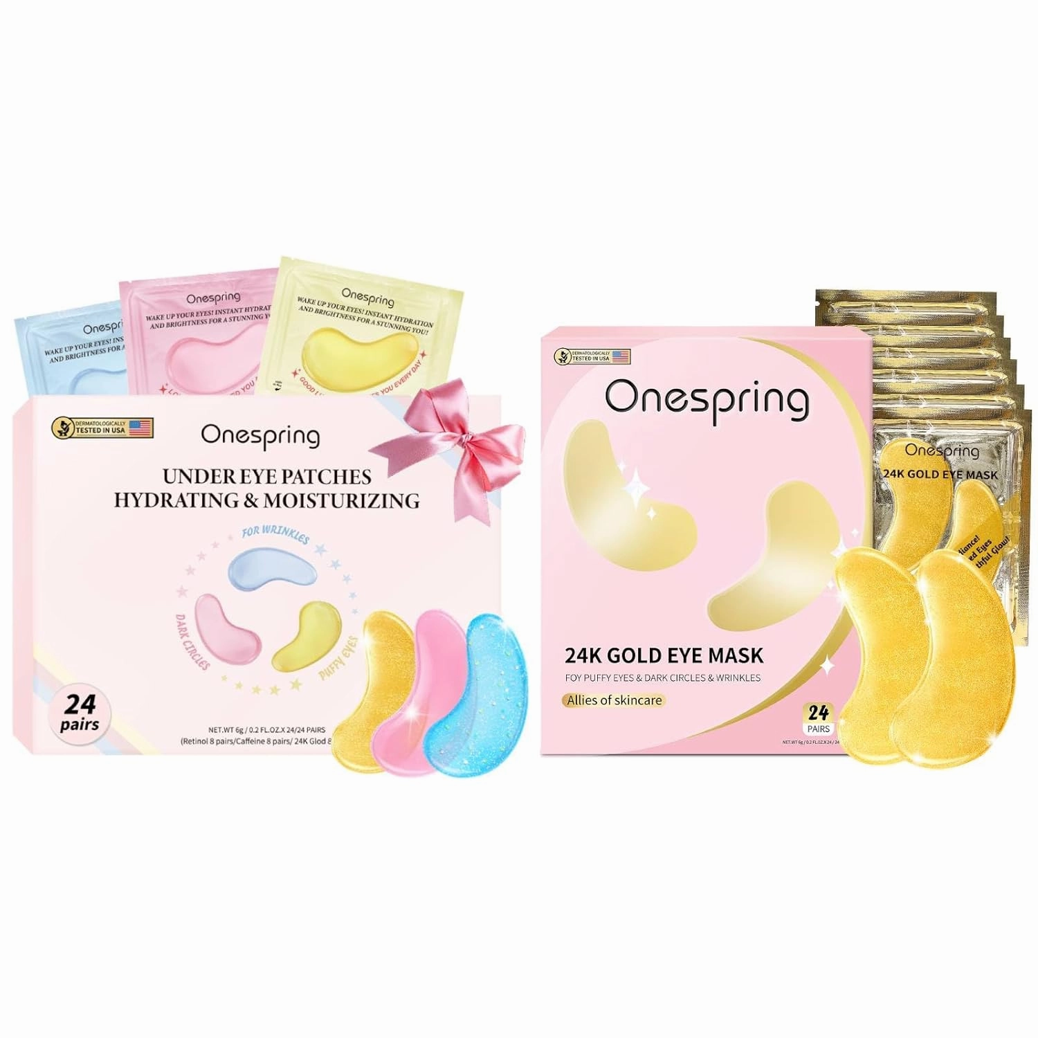 3-in-1 Eye Mask & 24 Pairs of Gold Eye Eel Patch Gift Box - Deeply Lighten Dark Circles, Fight Puffy Eye Bags, Smooth Fine Lines, Tighten Eye Area - Single Party/Birthday/Bridesmaid Love Gift Box