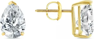 4 Ct Pear Teardrop Created Diamond Earrings Real 14K Yellow Gold Basket Screw