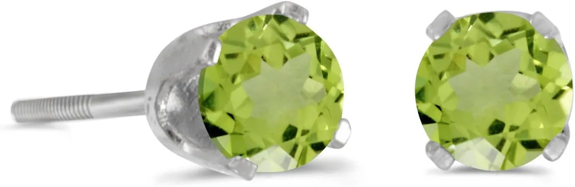 4 mm Round Peridot Screw-back Stud Earrings in 14k White Gold