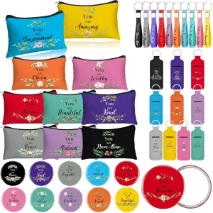40 Pcs Christian Gifts for Women Mother's Day Church Cosmetic Bag Keychain You Are Brave You Are Beautiful Mirrors Lip Balm Holder for Woman Mom Party Favors(Bright Color)
