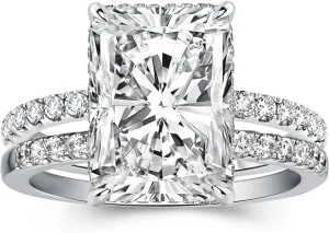 4.0ct Radiant Cut Engagement Ring Set,Rectangle Crushed Ice D Color 925 Sterling Silver Bridal Ring Set with Half Eternity Wedding Band