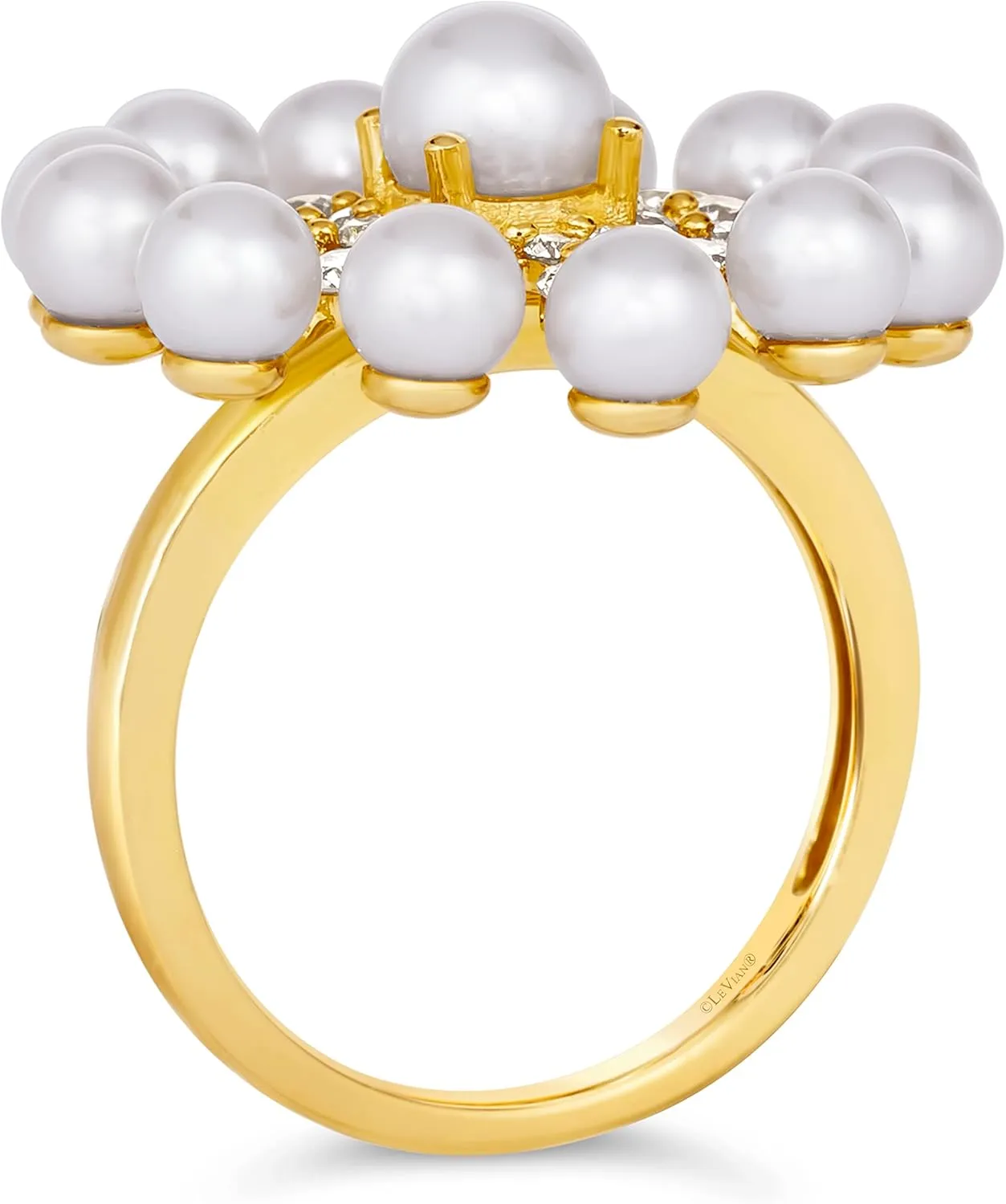 4/5 Carat Diamond with Fresh Water Pearl Flower Radiant Star Ring for Women in 14k Yellow Gold (White, 0.83 cttw) Anniversary Ring Size 4 to 10 by LeVian