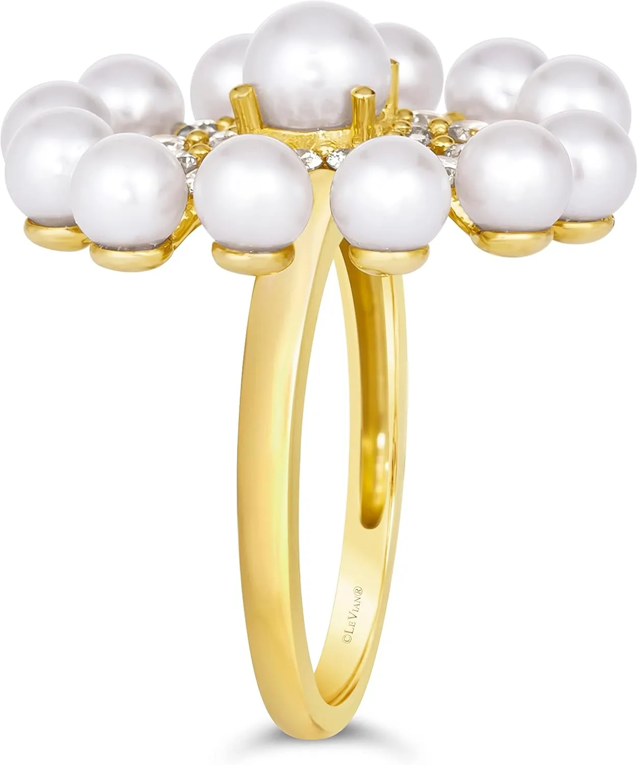 4/5 Carat Diamond with Fresh Water Pearl Flower Radiant Star Ring for Women in 14k Yellow Gold (White, 0.83 cttw) Anniversary Ring Size 4 to 10 by LeVian