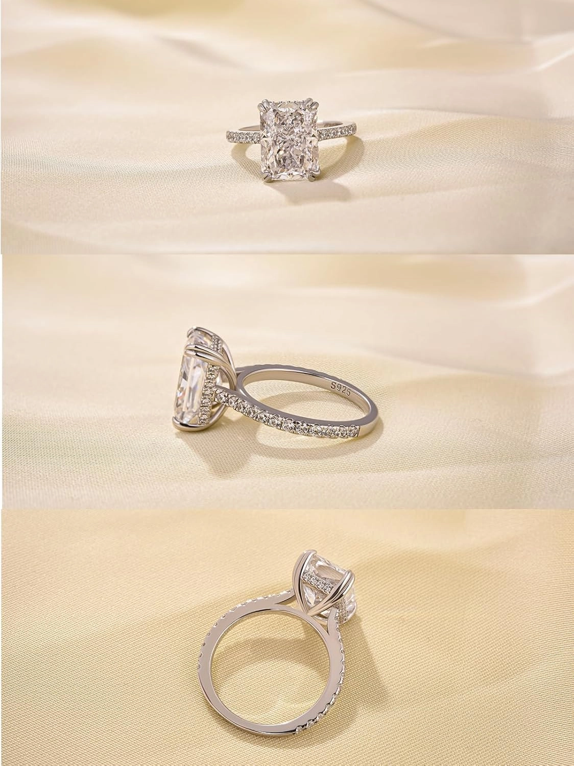 4.5CT Stunning Radiant Cut Engagement Ring for Women,Simulated Diamond Ring,18K White Gold Plated 925 Sterling Silver Promise Ring
