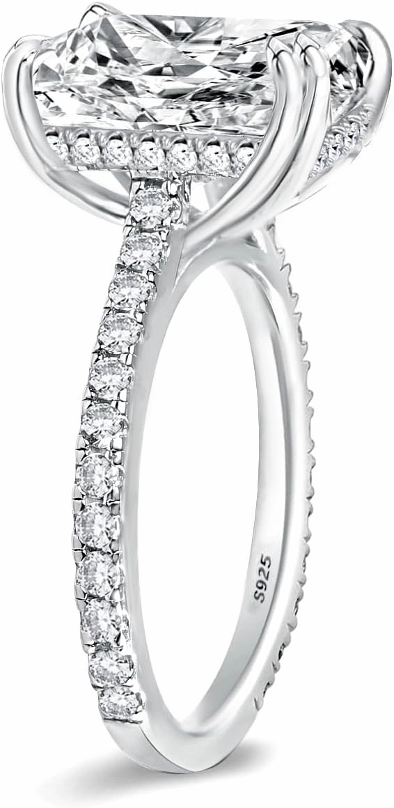 4.5CT Stunning Radiant Cut Engagement Ring for Women,Simulated Diamond Ring,18K White Gold Plated 925 Sterling Silver Promise Ring