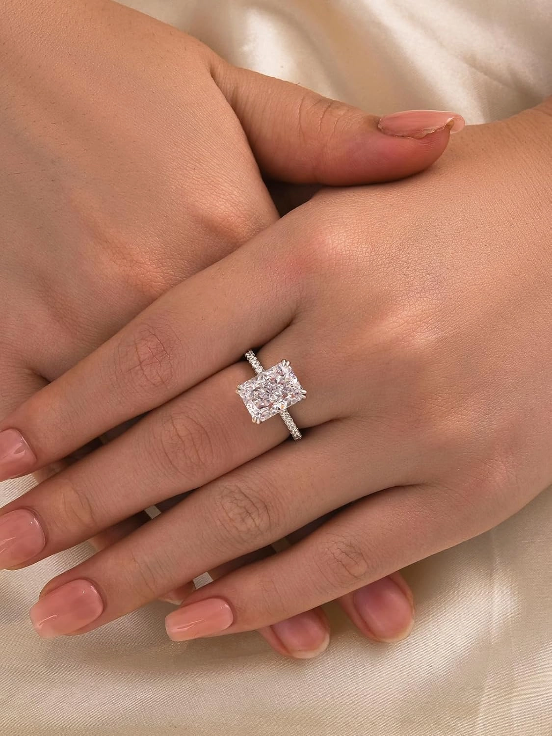 4.5CT Stunning Radiant Cut Engagement Ring for Women,Simulated Diamond Ring,18K White Gold Plated 925 Sterling Silver Promise Ring