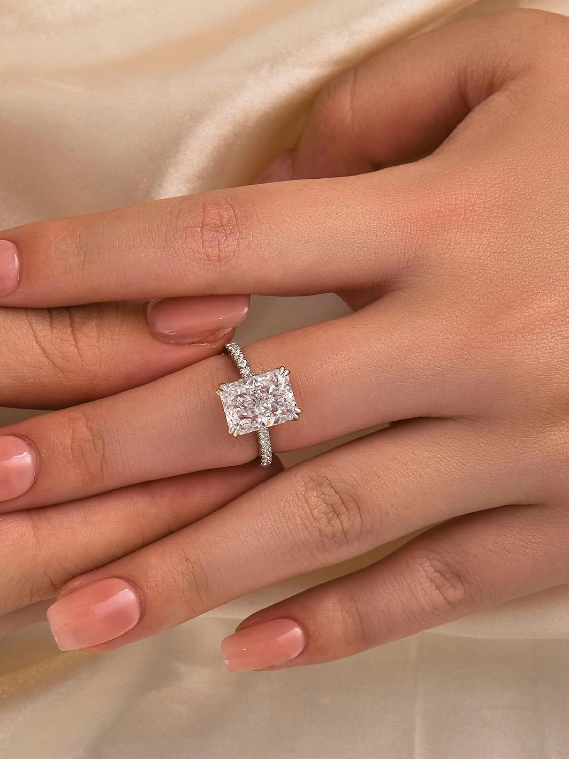 4.5CT Stunning Radiant Cut Engagement Ring for Women,Simulated Diamond Ring,18K White Gold Plated 925 Sterling Silver Promise Ring