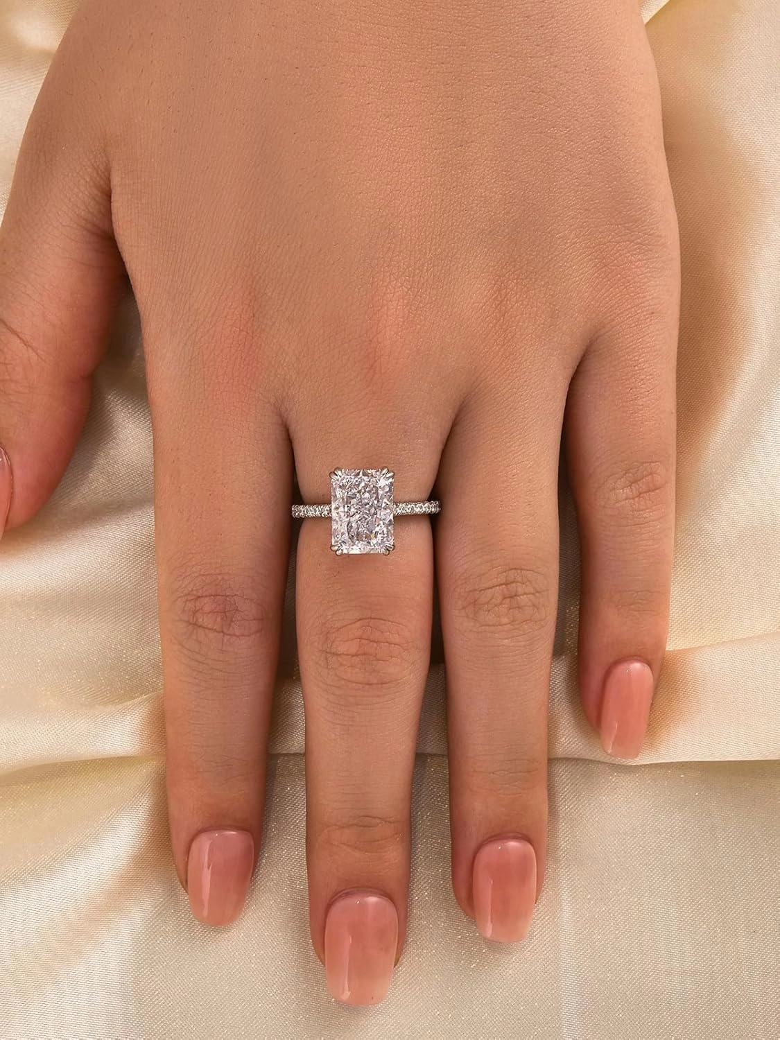 4.5CT Stunning Radiant Cut Engagement Ring for Women,Simulated Diamond Ring,18K White Gold Plated 925 Sterling Silver Promise Ring