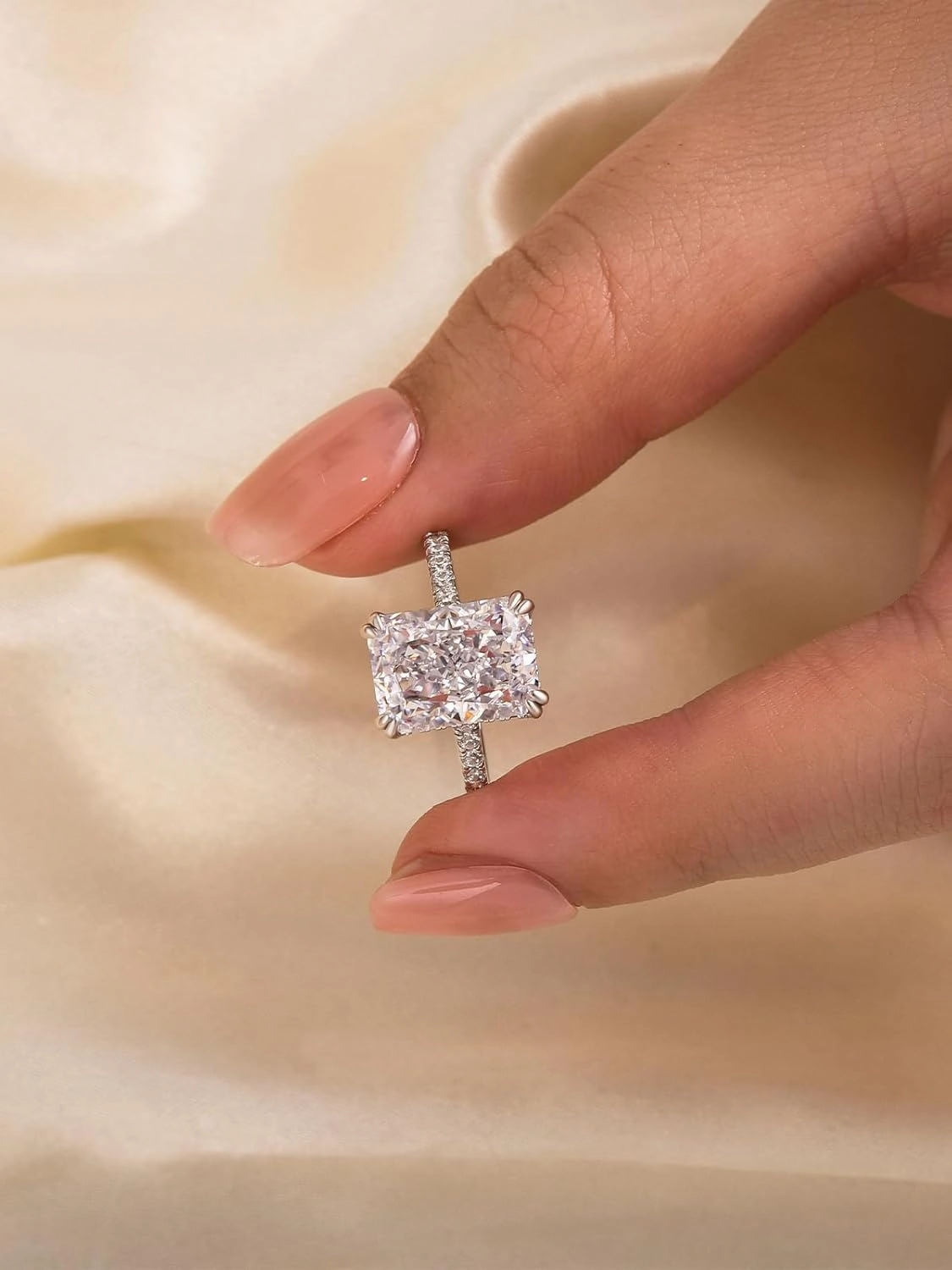 4.5CT Stunning Radiant Cut Engagement Ring for Women,Simulated Diamond Ring,18K White Gold Plated 925 Sterling Silver Promise Ring