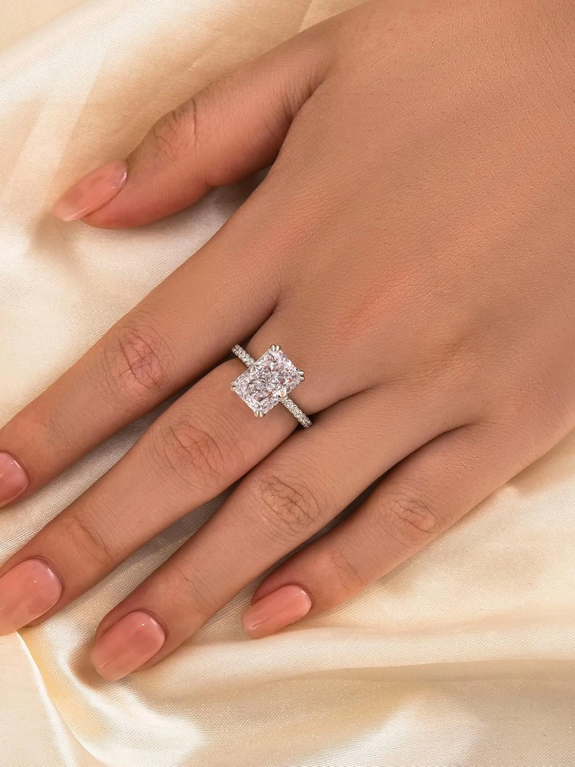 4.5CT Stunning Radiant Cut Engagement Ring for Women,Simulated Diamond Ring,18K White Gold Plated 925 Sterling Silver Promise Ring