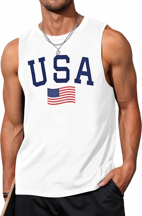 4th of July Shirts for Men Muscle Tank Tops Sleeveless Graphic American Flag Beach Hawaiian T-Shirts M-3XL