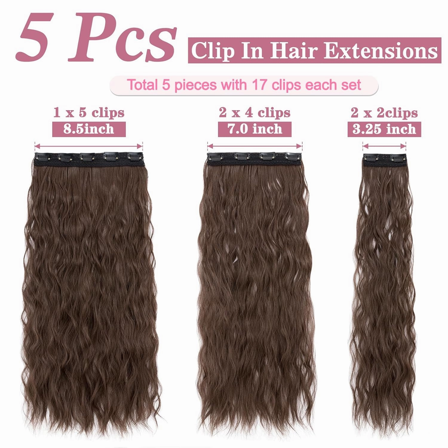 5PCS Clip in Hair Extensions,24 inch Long Loose Waves Curly Hair Extensions Natural Soft Lace Weft Seamless Clip-Ins Synthetic Hairpieces for Women #8