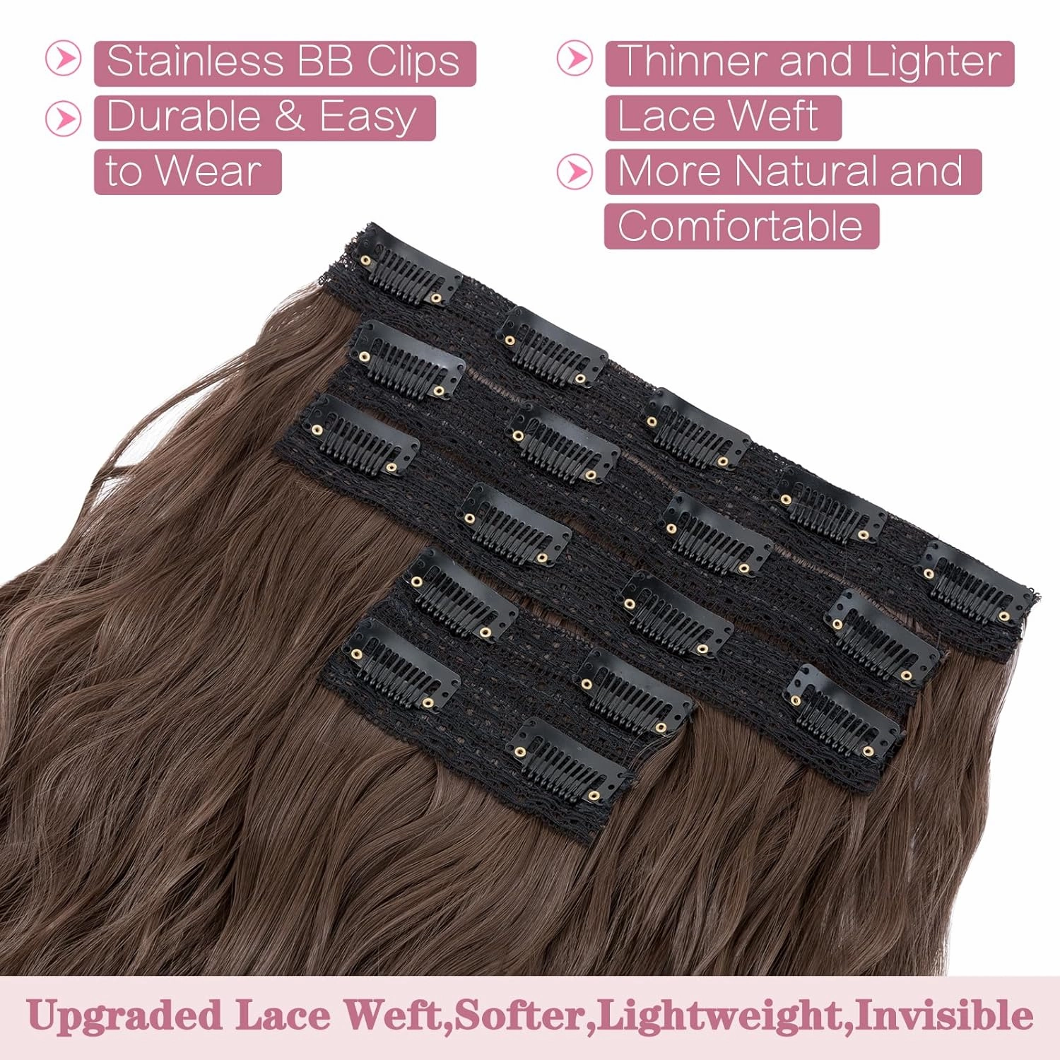5PCS Clip in Hair Extensions,24 inch Long Loose Waves Curly Hair Extensions Natural Soft Lace Weft Seamless Clip-Ins Synthetic Hairpieces for Women #8