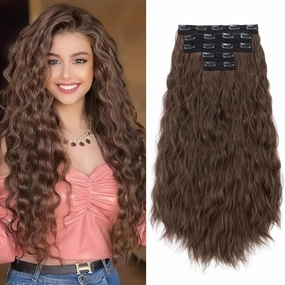 5PCS Clip in Hair Extensions,24 inch Long Loose Waves Curly Hair Extensions Natural Soft Lace Weft Seamless Clip-Ins Synthetic Hairpieces for Women #8
