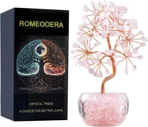 6 inch Rose Quartz Crystal Tree of Life Healing Chakra Tree for Positive Energy, Good Luck Gemstone Money Tree Bonsai Feng Shui Tree for Home Office Desk Decor Reiki Spiritual Gift for Women