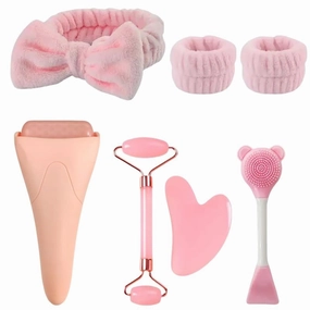 7pcs Facial Care Tools Set-Jade Roller, Gua Sha and Ice Roller, Spa Headband Wristband, Silicone Face Mask Brush,Skin Care Gift for Men/Woman