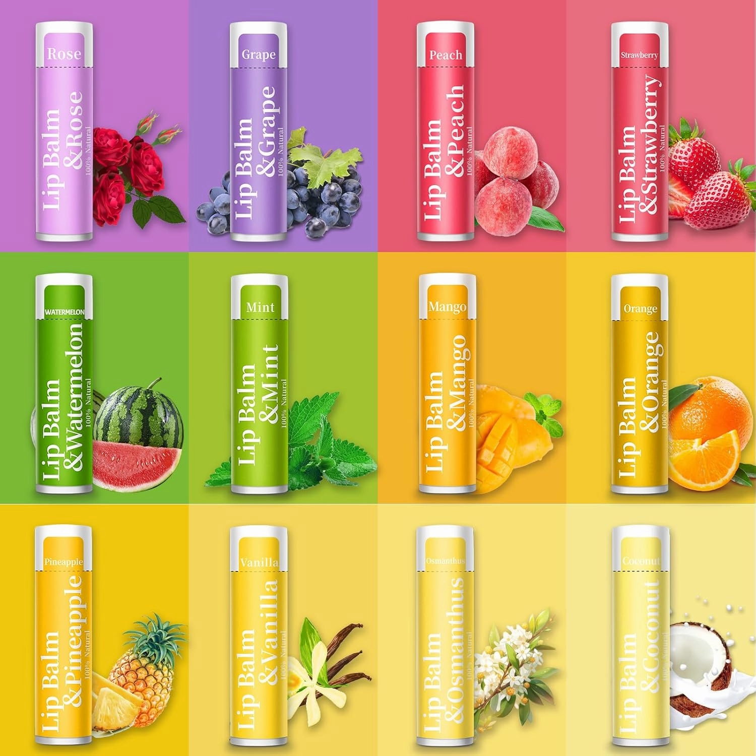 84 Pack of Lip Balm, 12 Flavored Lip Balms Natural Organic Vitamin E Lip Balms Pack for Dry Cracked Lips, Moisturising Lip Balm Bulk Gifts Stocking Stuffers Party Favors(4.2g/0.15oz)