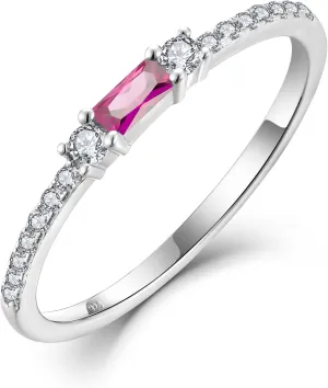 925 Sterling Silver Baguette Created Diamond Rings for Women Thin Stackable Birthstone Promise Rings Half Eternity Halo Cubic Zirconia Wedding Band Rings for Her Size 5-10