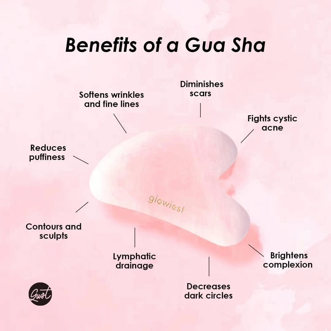 [glowiest] Rose Quartz Gua Sha for Face and Body: 100% Natural Rose Quartz | Lymphatic Drainage | Improving Fine Lines and Wrinkles - Muscle Relaxing