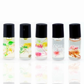 | Hand Blended Cuticle Oil | Vitamin E, Jojoba, and Argan Oil | 3 mL Roller Bottle | Summer Variety Pack | Citrus Spritz, Green Tea Hibiscus, Pineapple, Lilac, Peach | Pack of 5