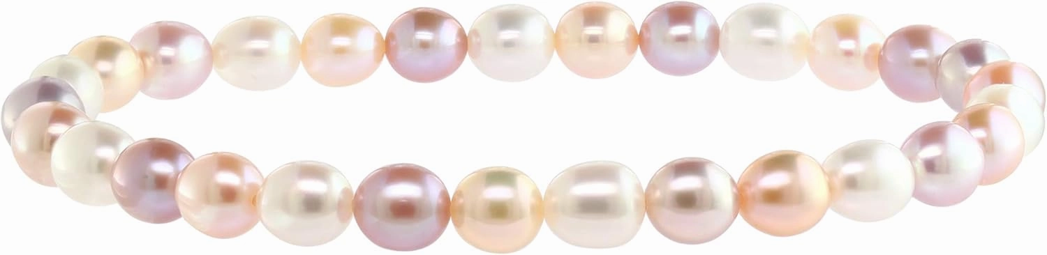 AAA 6-6.5mm White, Natural Pink, & Natural Peach Colored Oval Freshwater Cultured Pearl Bride & Bridesmaid Stretch Strand Bracelet