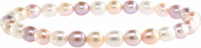 AAA 6-6.5mm White, Natural Pink, & Natural Peach Colored Oval Freshwater Cultured Pearl Bride & Bridesmaid Stretch Strand Bracelet