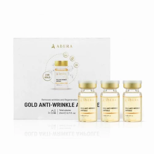 Abera Gold Moisturizing and Firming Ampoule with Peach Extract and Hyaluronic Acid, For All Skin Types, Enhances Skin Hydration and Elasticity (3 x 0.23 Fl. Oz)