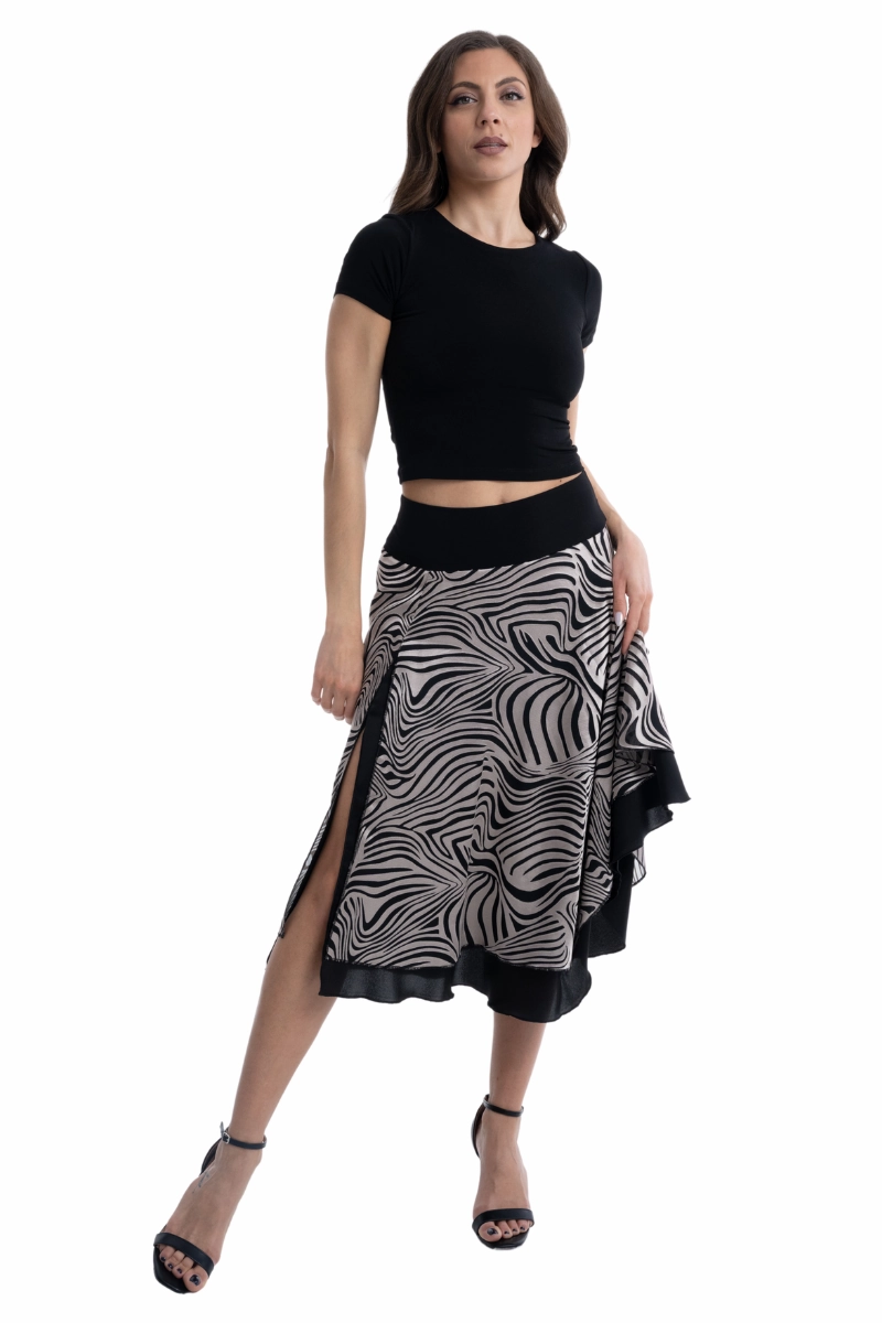 Abstract Striped Two-layer Georgette Skirt