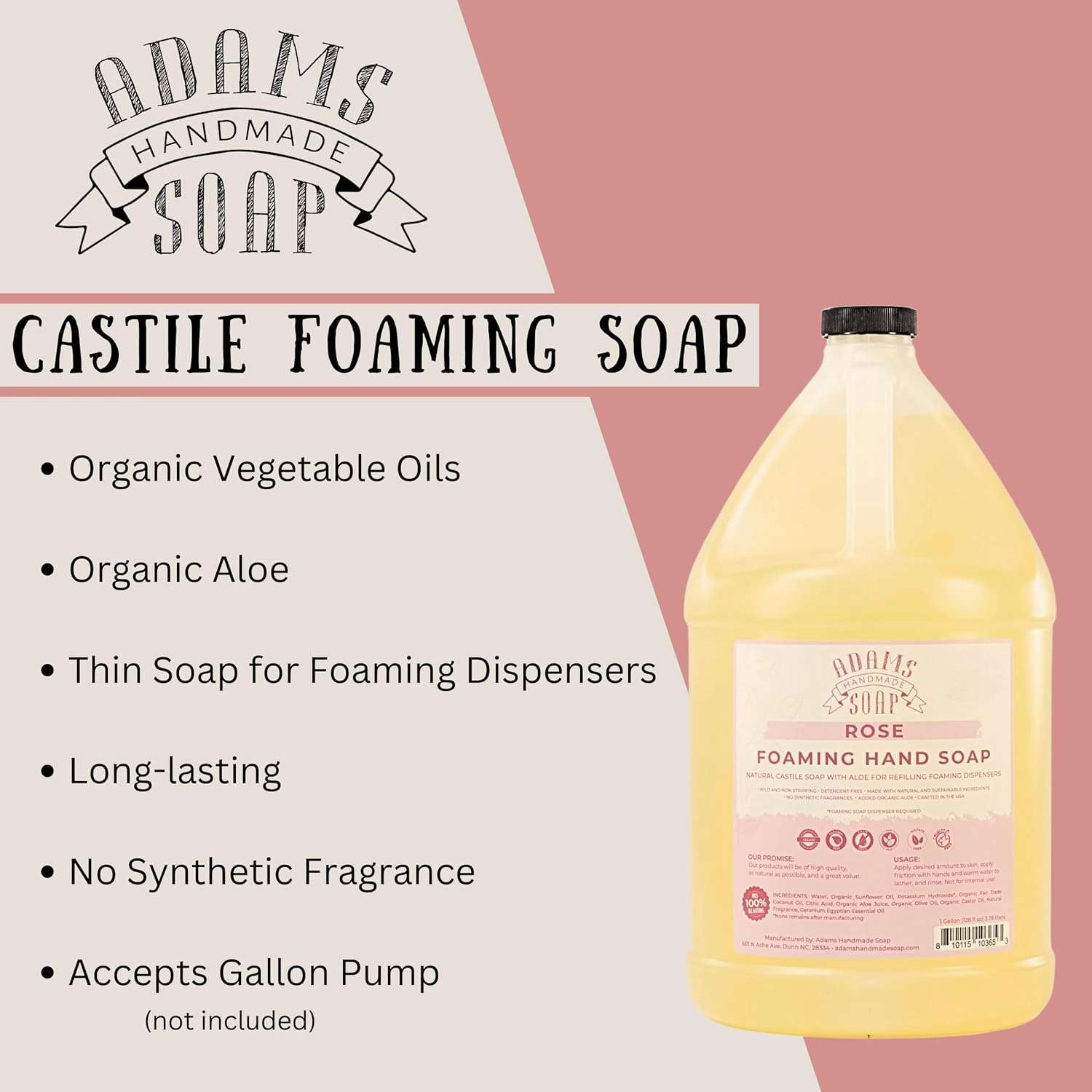 Adams Handmade Soap Liquid Foaming Soap 1 Gal - Rose