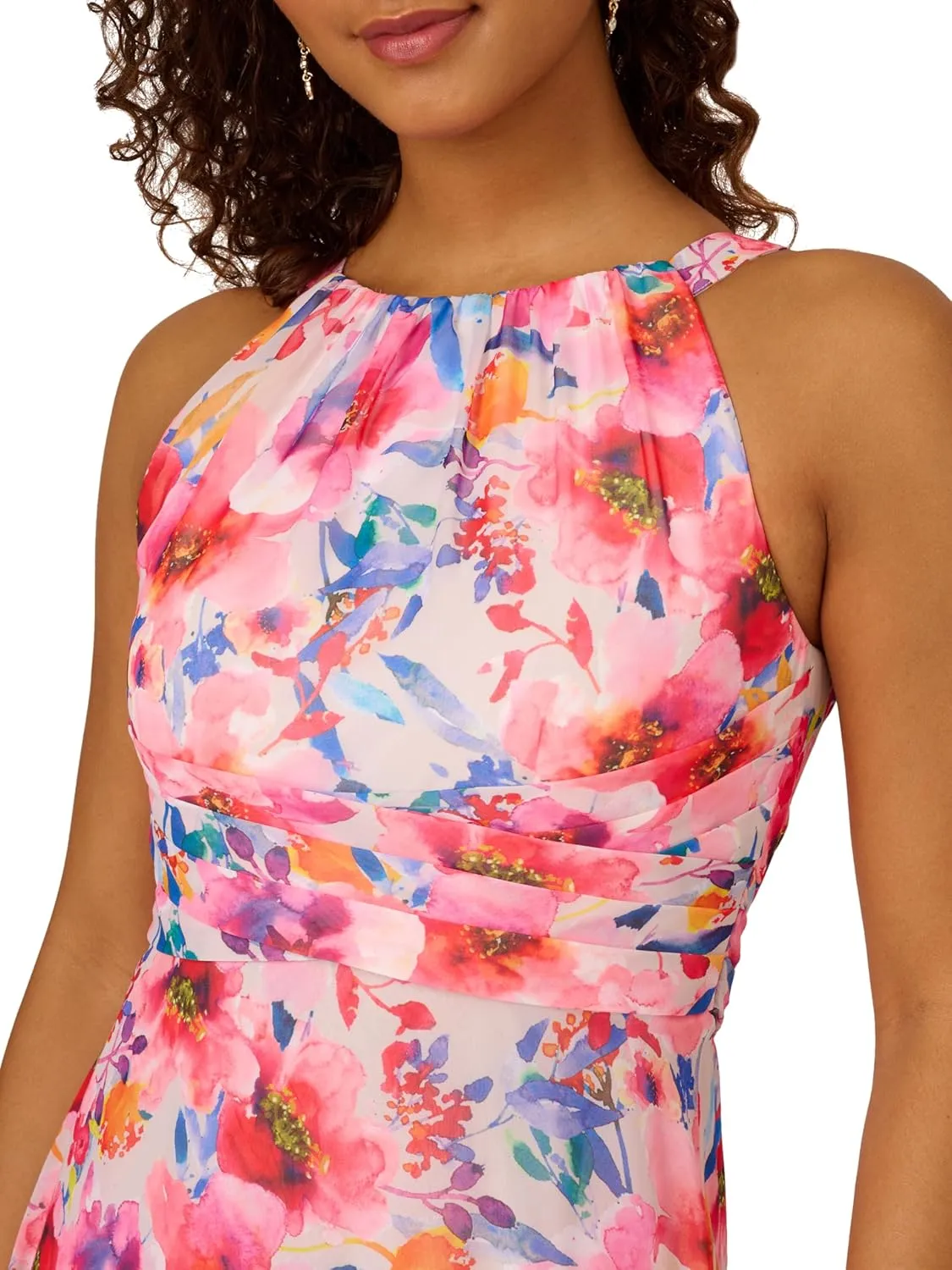Adrianna Papell Women's Floral Chiffon Halter Dress