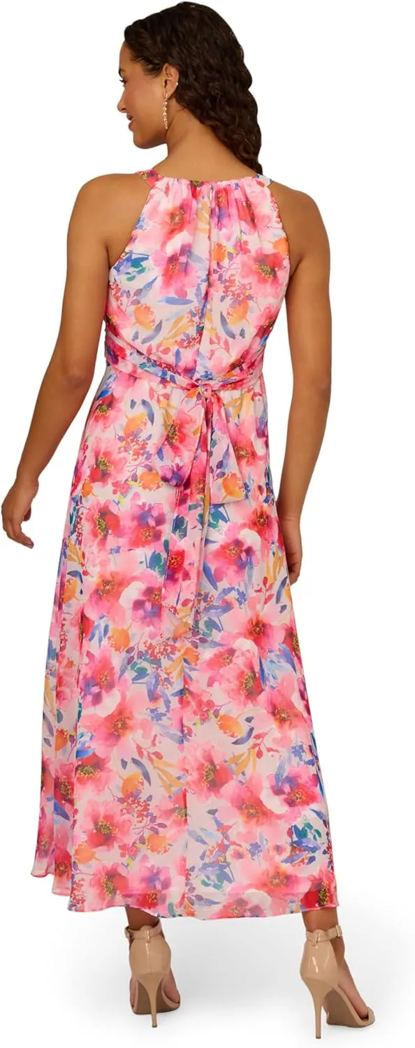 Adrianna Papell Women's Floral Chiffon Halter Dress