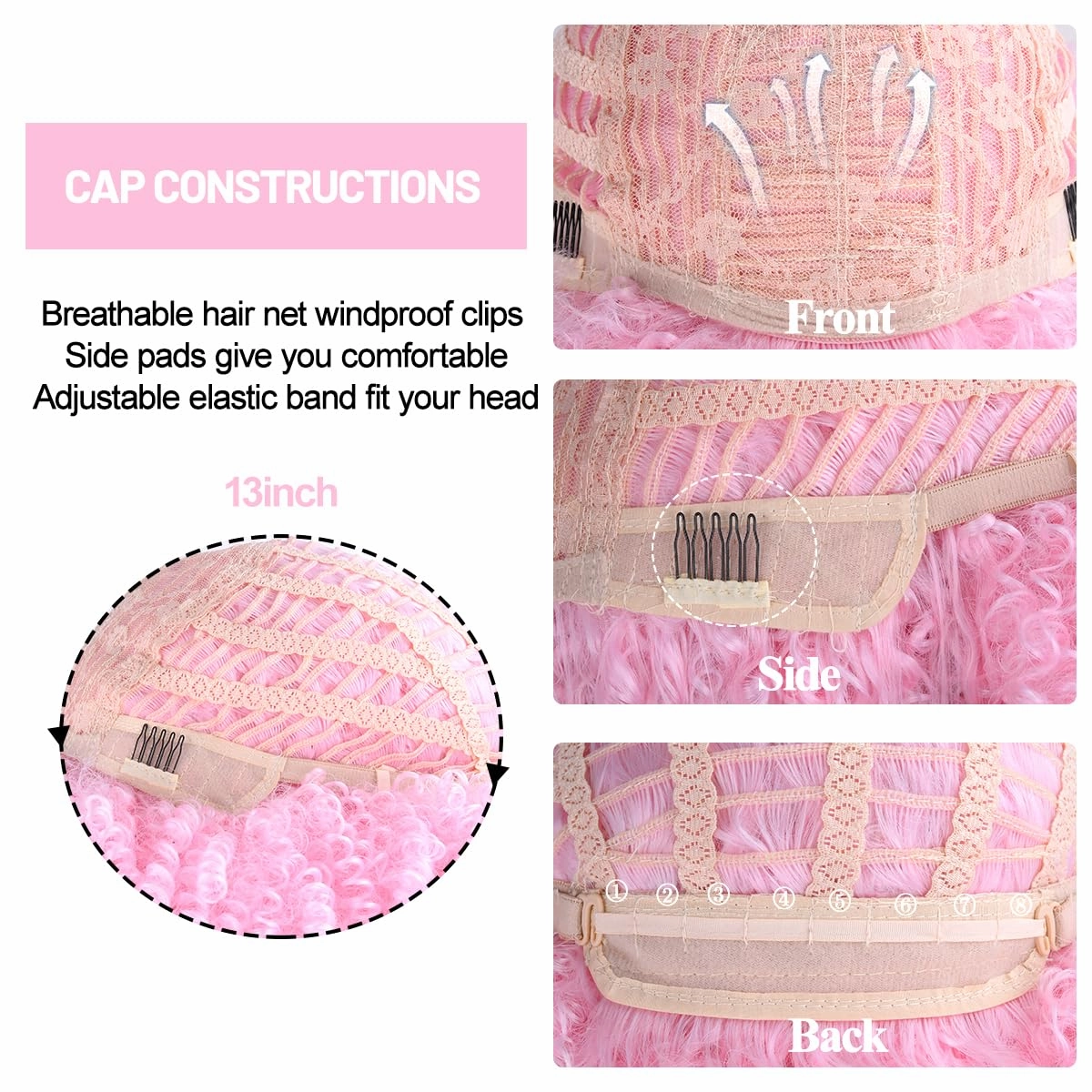 Afro Kinky Curly Wig with Bangs 12 Inches Synthetic Full Wigs about 280g/Piece Heat Resistant Short Kinky Curly Wigs for Daily Party Cosplay Pink Wig