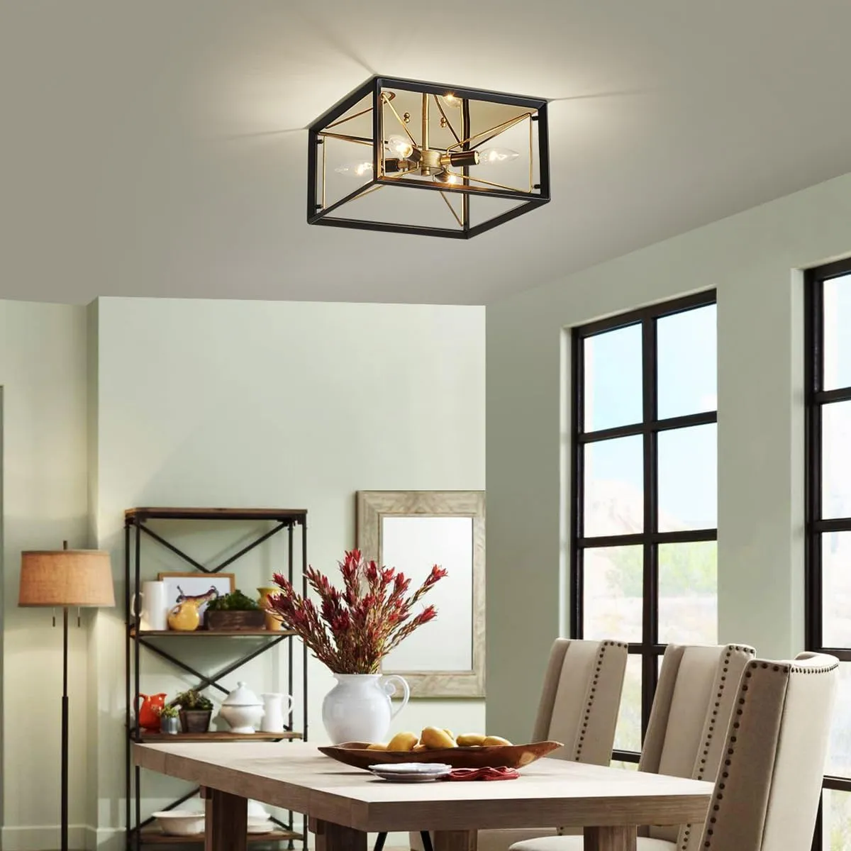 AGV LIGHTING CL047BB Modern Ceiling Light, Semi-Flushmount Close to Ceiling Light Fixture, Perfect for Living Space, D13 x H5, 4 x E12 Socket, Rustic Brass & Matte Black Finish