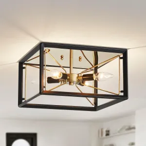 AGV LIGHTING CL047BB Modern Ceiling Light, Semi-Flushmount Close to Ceiling Light Fixture, Perfect for Living Space, D13 x H5, 4 x E12 Socket, Rustic Brass & Matte Black Finish
