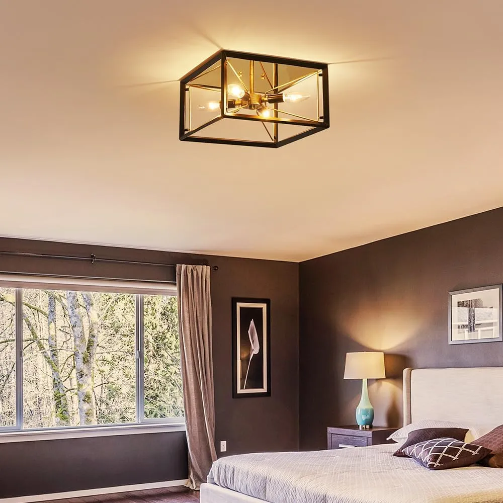 AGV LIGHTING CL047BB Modern Ceiling Light, Semi-Flushmount Close to Ceiling Light Fixture, Perfect for Living Space, D13 x H5, 4 x E12 Socket, Rustic Brass & Matte Black Finish