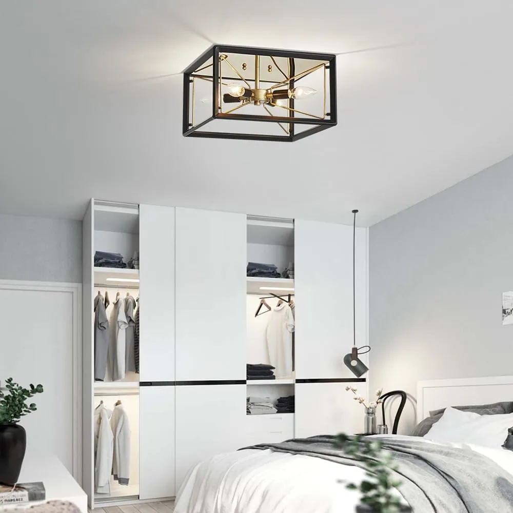 AGV LIGHTING CL047BB Modern Ceiling Light, Semi-Flushmount Close to Ceiling Light Fixture, Perfect for Living Space, D13 x H5, 4 x E12 Socket, Rustic Brass & Matte Black Finish