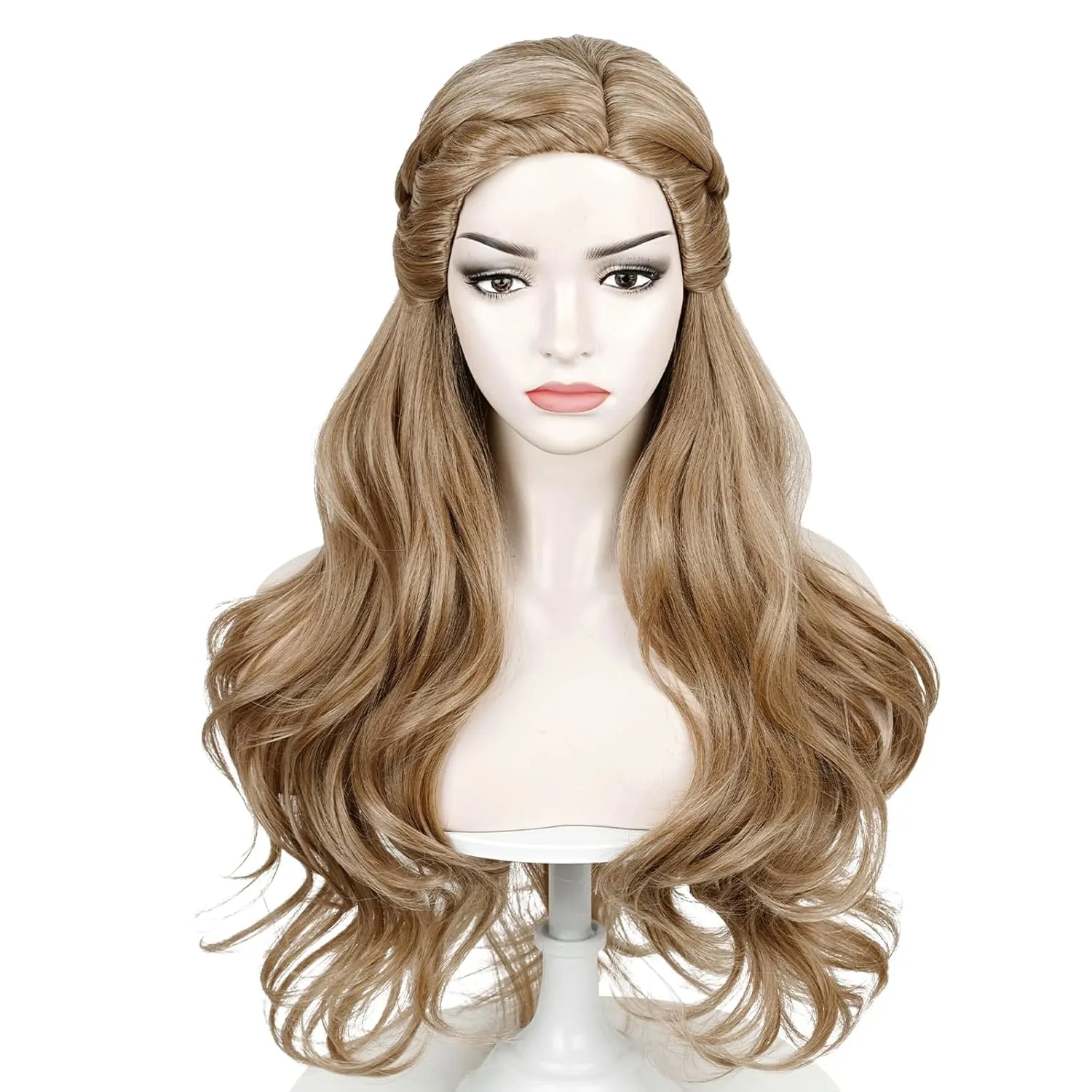 Aicos Long Brown Wigs for Women 72cm Brown Curly Princess Wig Movie Cospaly Hair for Halloween Costume Party