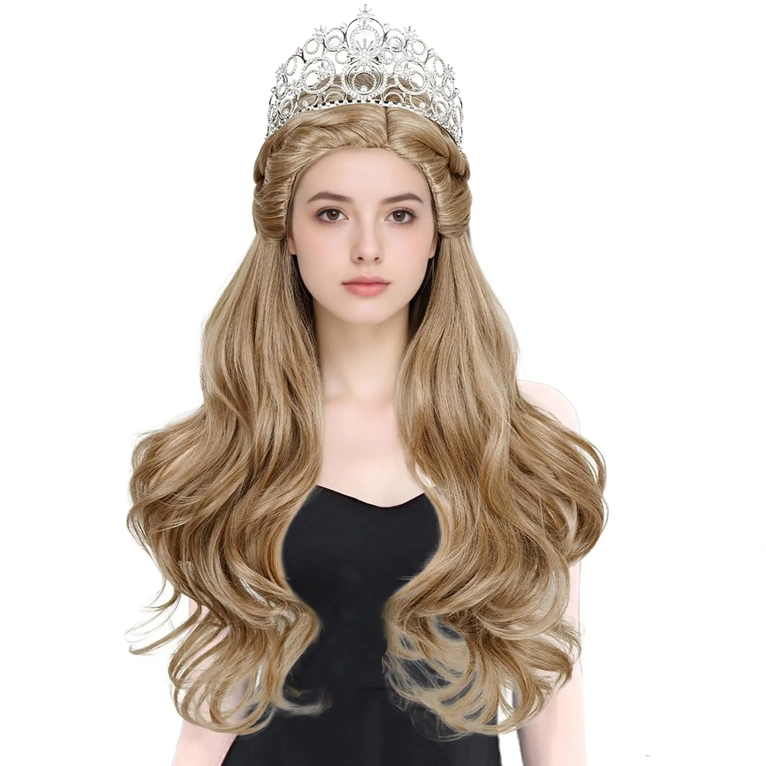 Aicos Long Brown Wigs for Women 72cm Brown Curly Princess Wig Movie Cospaly Hair for Halloween Costume Party