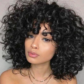 AIDUSA Short Loose Curly Wigs for Black Women Afro Wig for Black Women Curly Wig for Women Synthetic Wigs for Women Fluffy Natural Soft Hair (#1B Natural Black)