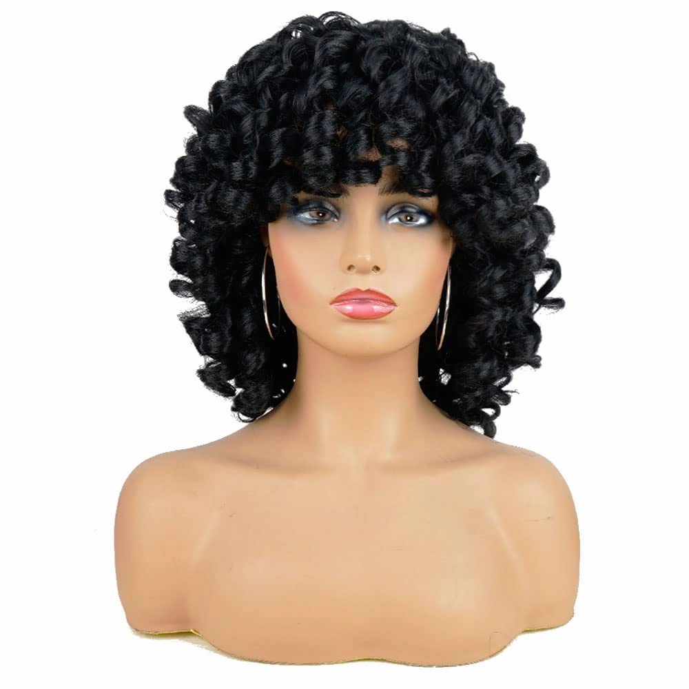 AIDUSA Short Loose Curly Wigs for Black Women Afro Wig for Black Women Curly Wig for Women Synthetic Wigs for Women Fluffy Natural Soft Hair (#1B Natural Black)