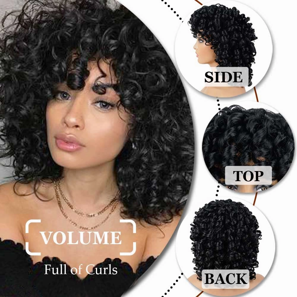 AIDUSA Short Loose Curly Wigs for Black Women Afro Wig for Black Women Curly Wig for Women Synthetic Wigs for Women Fluffy Natural Soft Hair (#1B Natural Black)