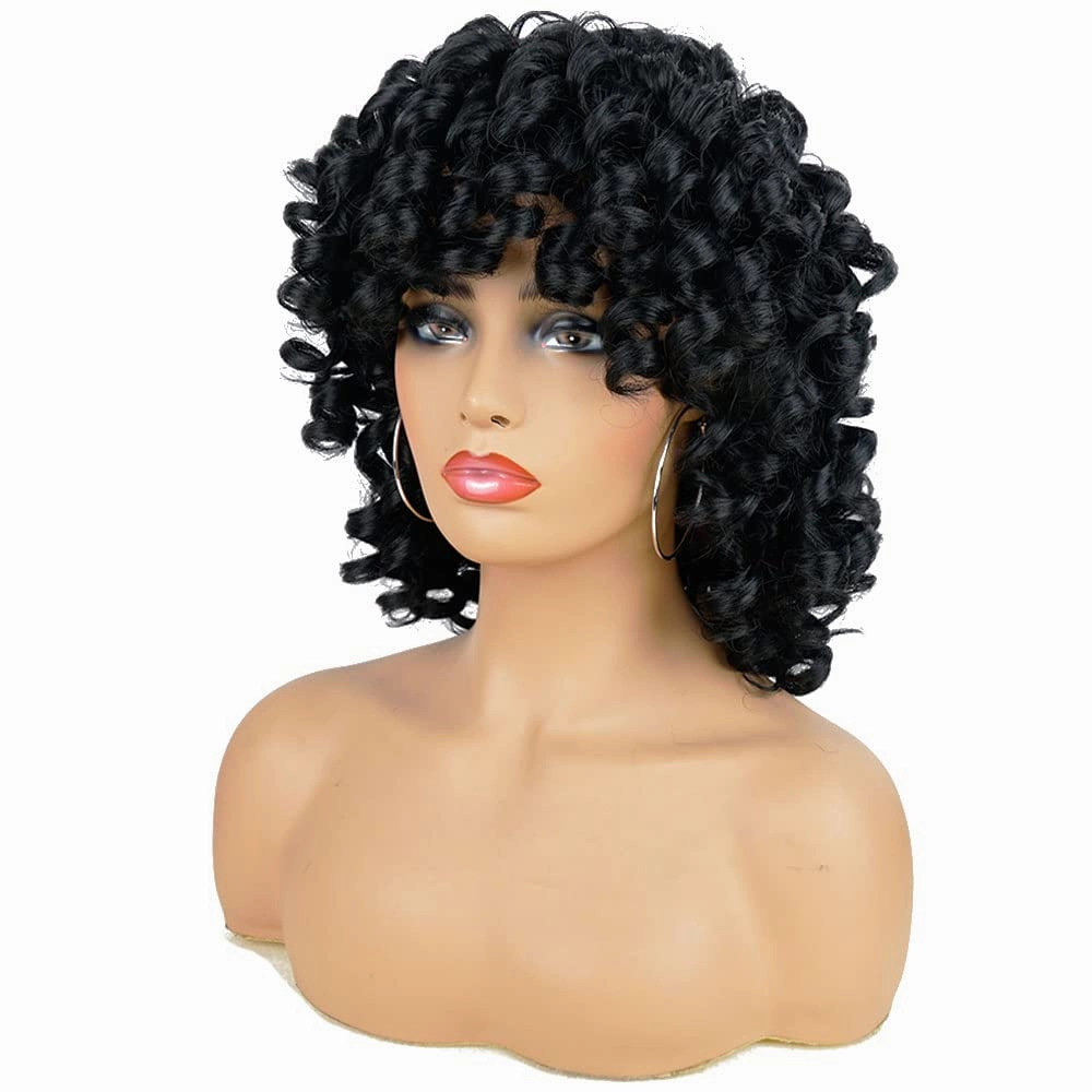 AIDUSA Short Loose Curly Wigs for Black Women Afro Wig for Black Women Curly Wig for Women Synthetic Wigs for Women Fluffy Natural Soft Hair (#1B Natural Black)