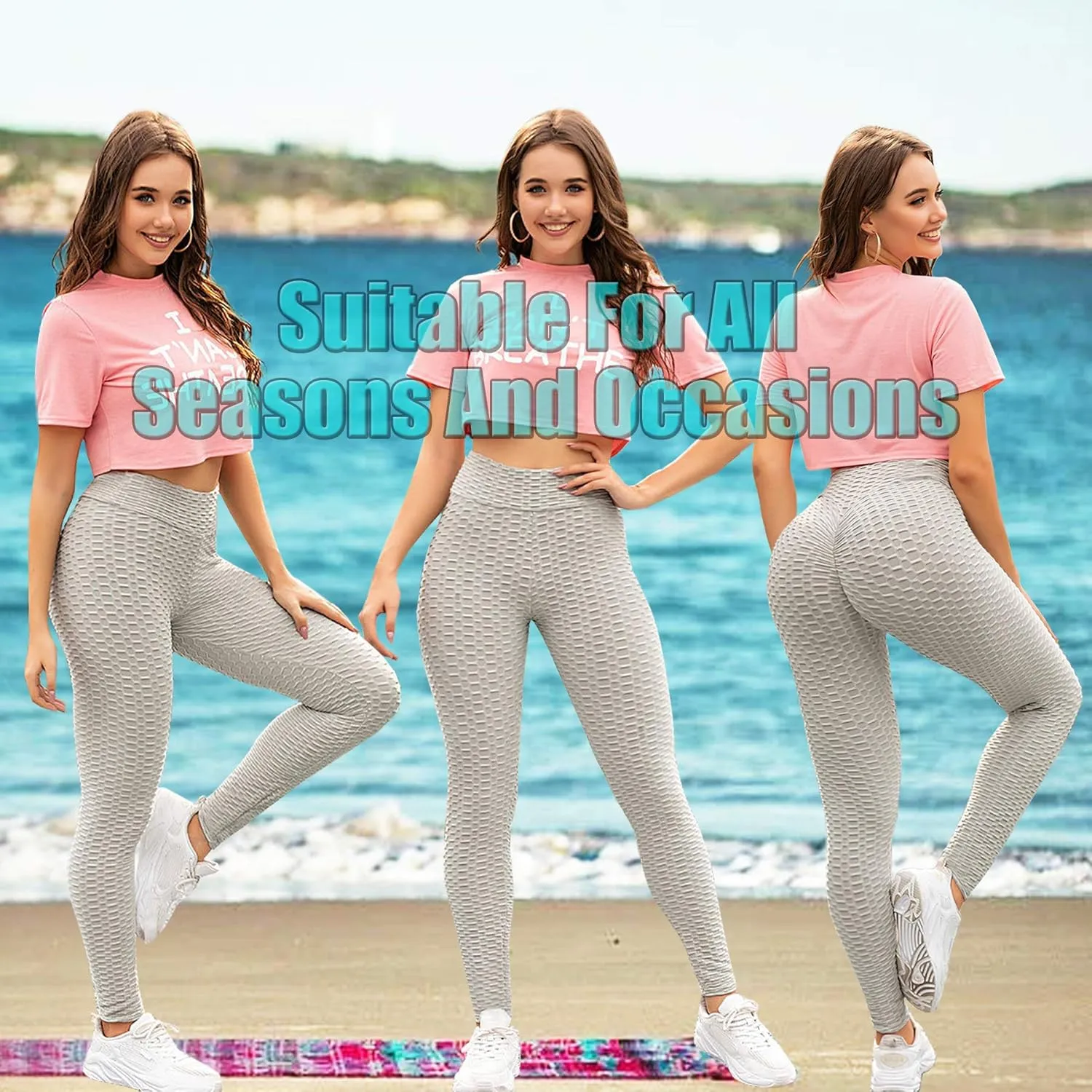 AIMILIA Butt Lifting Anti Cellulite Leggings for Women High Waisted Yoga Pants Workout Tummy Control Sport Tights