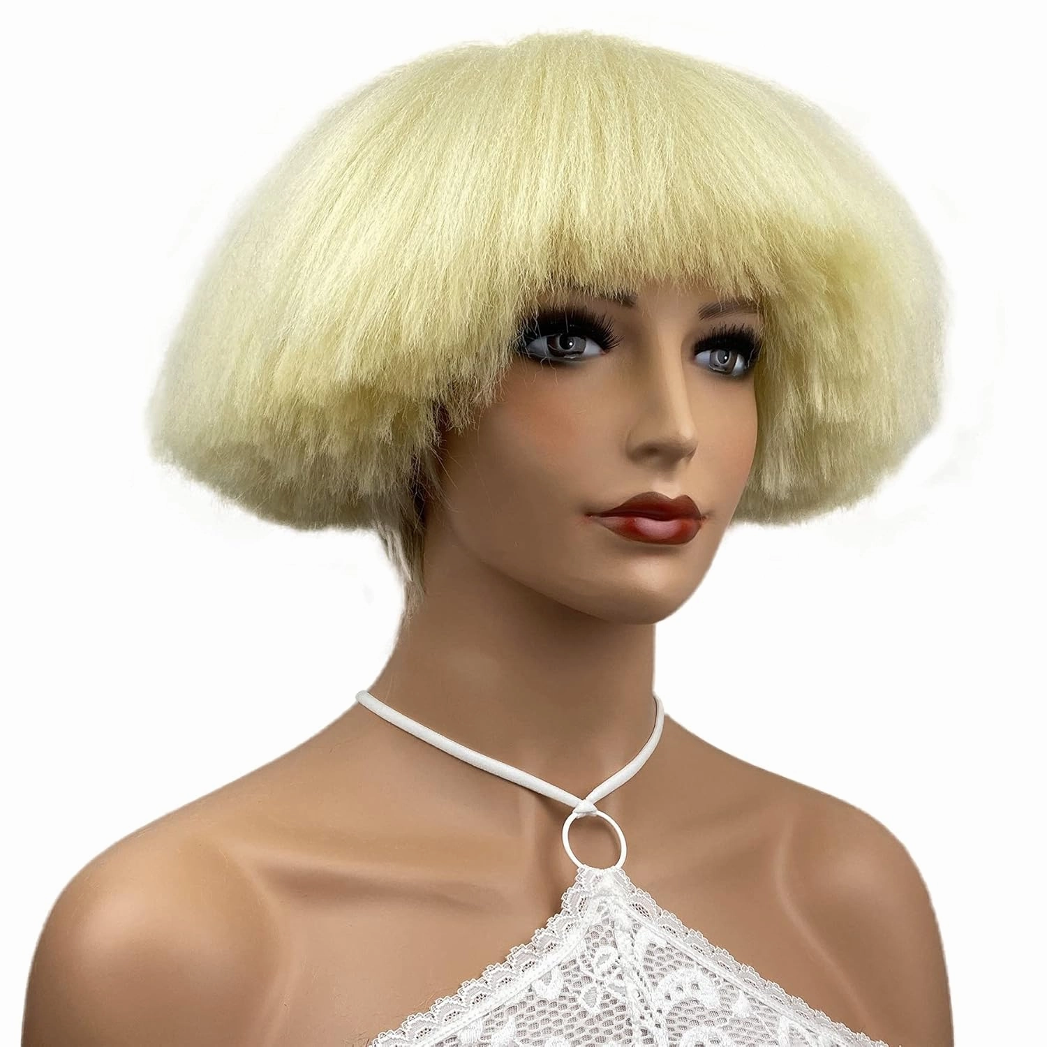 Aimole Yaki Straight Voluminous Mushroom Wig Blonde Mushroom Head Wig Bowl haircut Wigs Synthetic Wigs