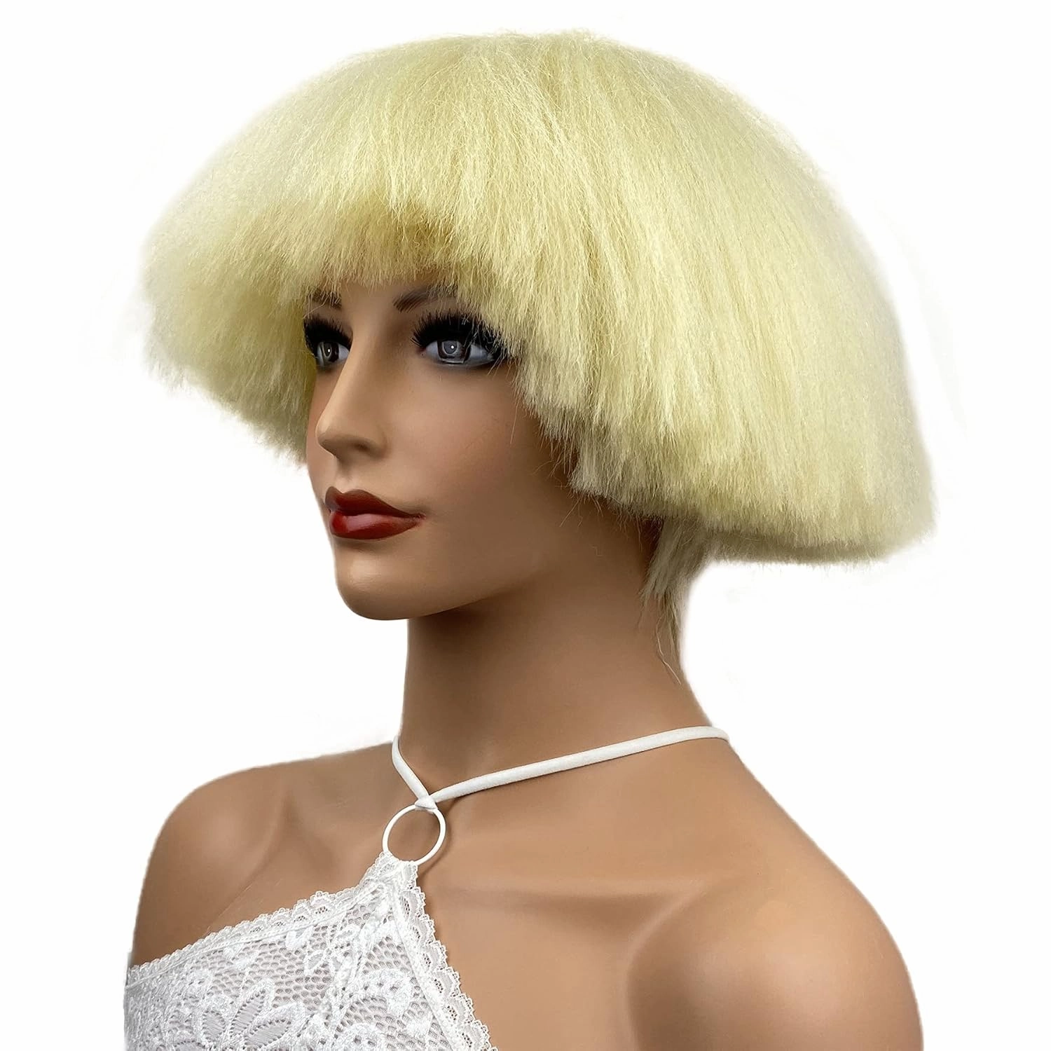 Aimole Yaki Straight Voluminous Mushroom Wig Blonde Mushroom Head Wig Bowl haircut Wigs Synthetic Wigs
