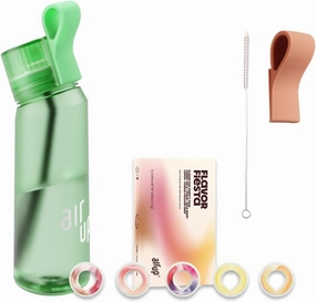 air up® water bottle (21oz) Twist Vibrant Green starter set with 5-Pod Variety Pack Flavor Fiesta, Orange Strap & Straw Brush | sugar-free flavoring | dishwasher-safe, BPA-free