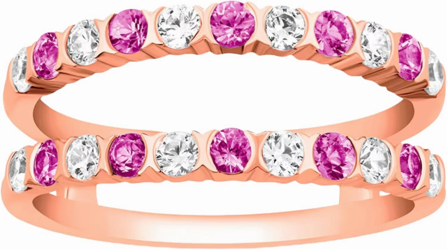 AJU ENTERPRISE Pink Sapphire & White Diamond Soliatire Wrap Ring Jacket in 14k Rose Gold Vermeil - Wedding Anniversary Ring For Wife - Handmade Jewerly For Womens - September Birthstone