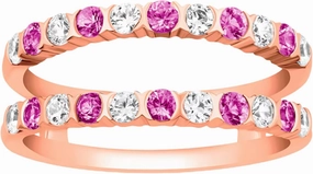 AJU ENTERPRISE Pink Sapphire & White Diamond Soliatire Wrap Ring Jacket in 14k Rose Gold Vermeil - Wedding Anniversary Ring For Wife - Handmade Jewerly For Womens - September Birthstone
