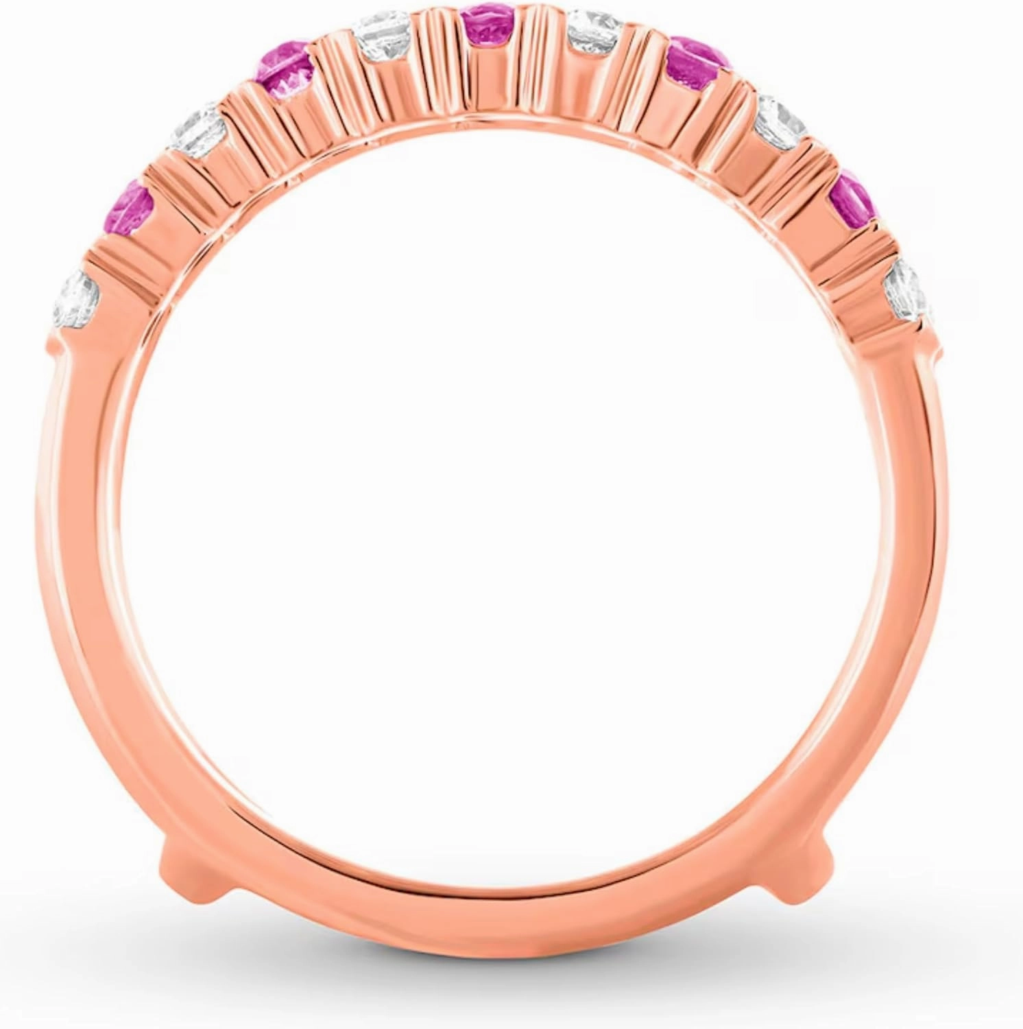 AJU ENTERPRISE Pink Sapphire & White Diamond Soliatire Wrap Ring Jacket in 14k Rose Gold Vermeil - Wedding Anniversary Ring For Wife - Handmade Jewerly For Womens - September Birthstone