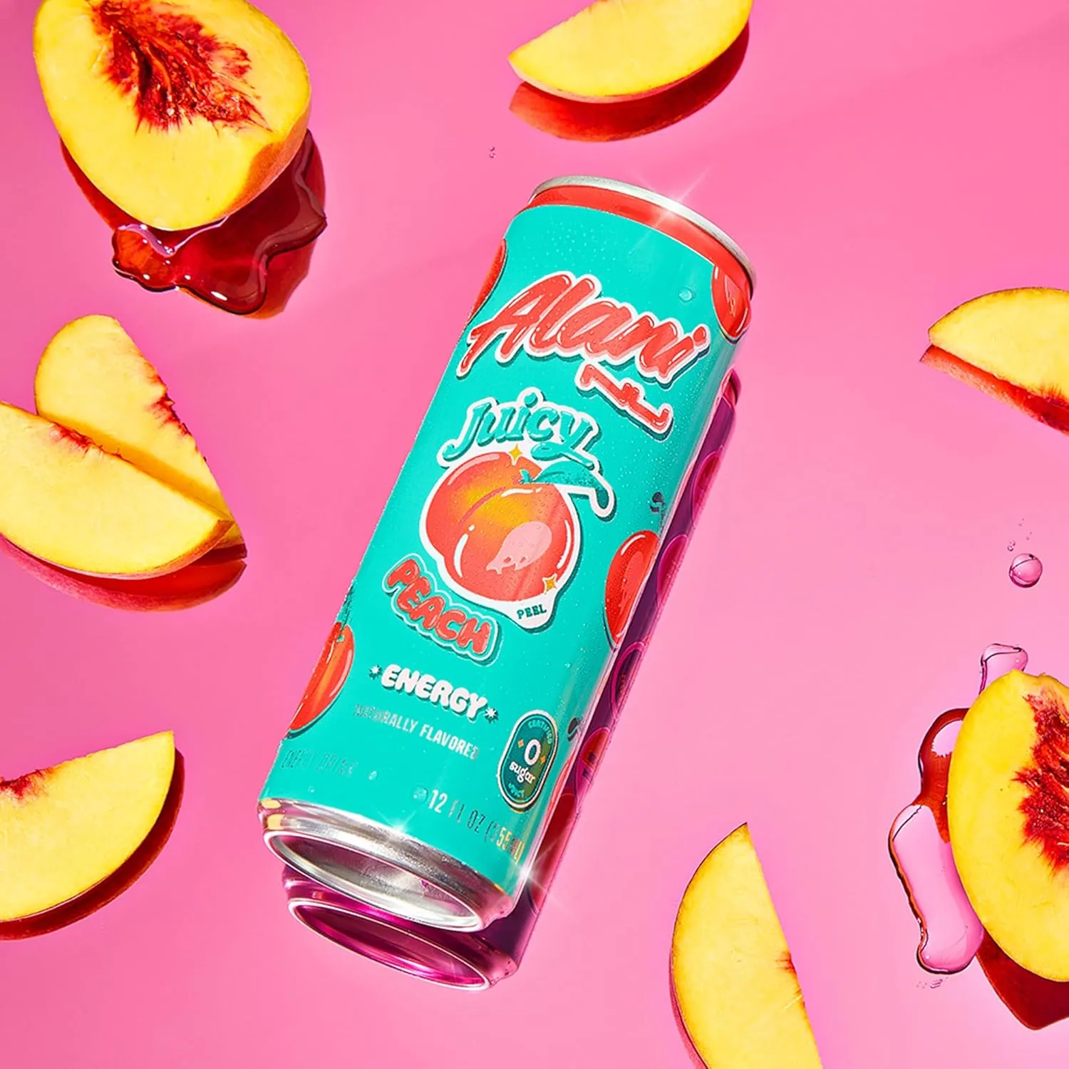 Alani Nu JUICY PEACH Sugar Free, Low Calorie Energy Drinks | 200mg Caffeine | Biotin B Vitamins | Zero Sugar | 10 Calories | 12 Fl Oz Cans | 12 Pack